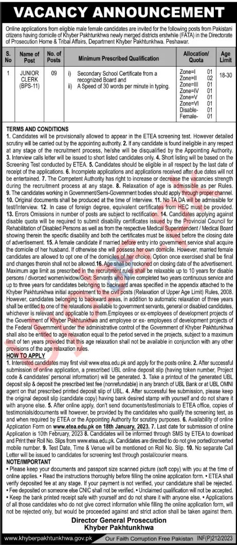 Directorate of Prosecution Home & Tribal Affairs Jobs 2023 Advertisement 
