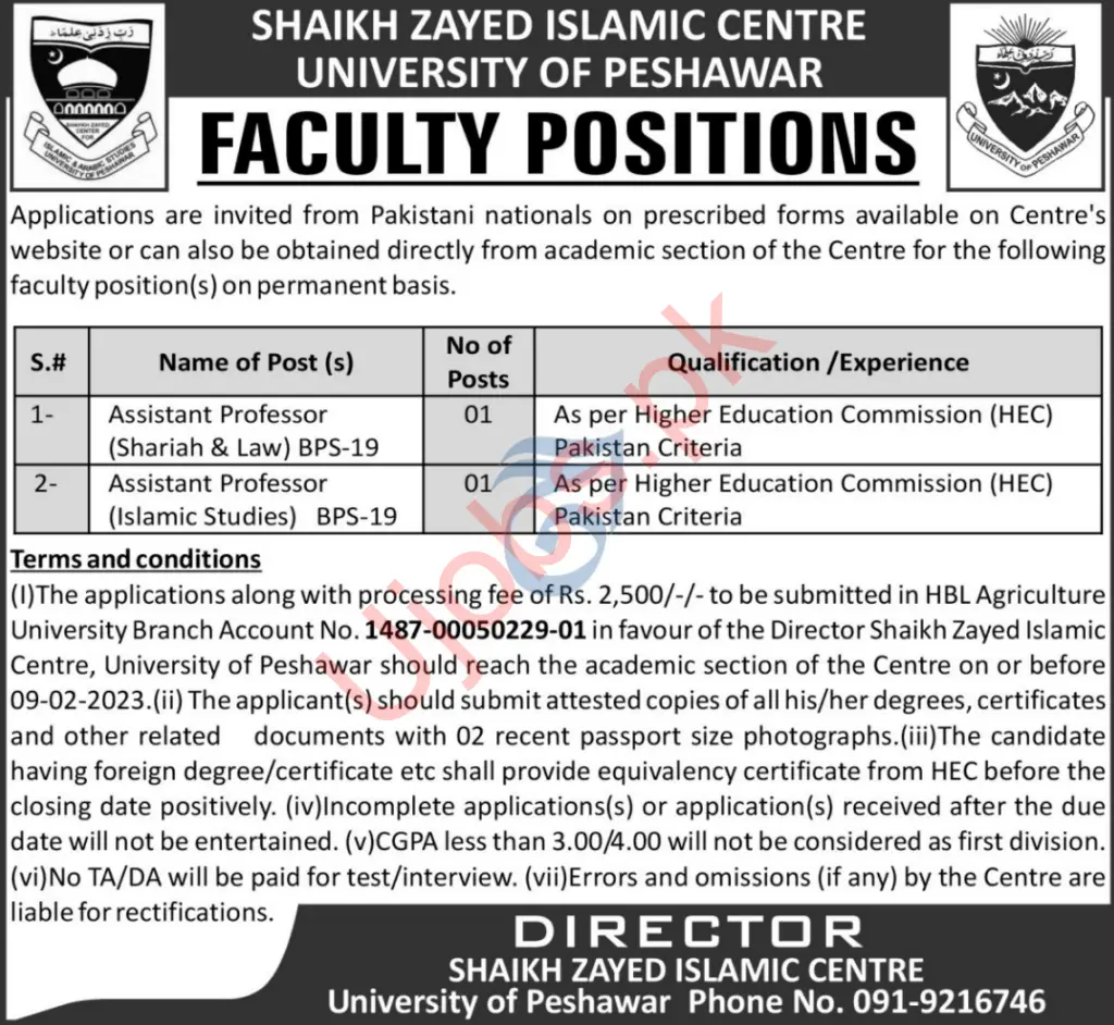 University of Peshawar Jobs 2023 - Teaching Jobs