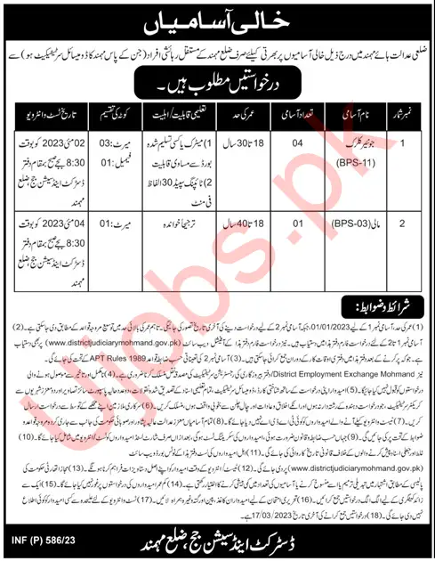 District and Session Courts Mohmand Jobs February 2023 - Job Advertisements