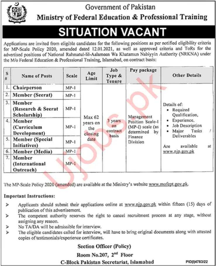 Ministry of Federal Education Jobs 2023  - Official Advertisements