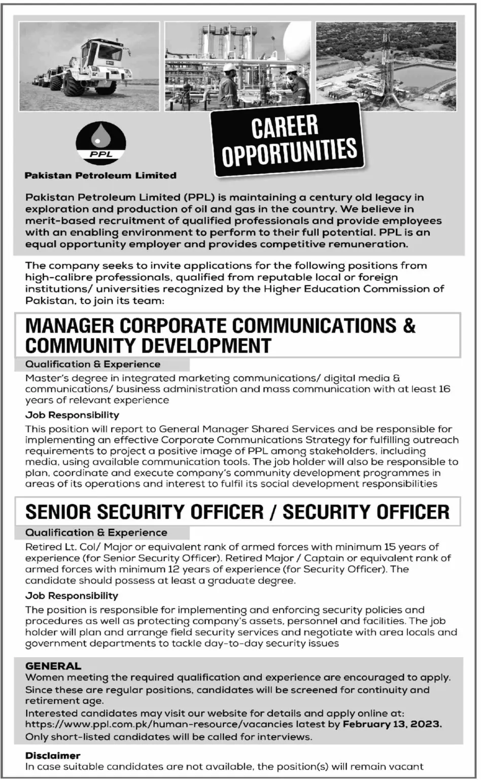 Pakistan Petroleum Limited PPL Jobs 2023 