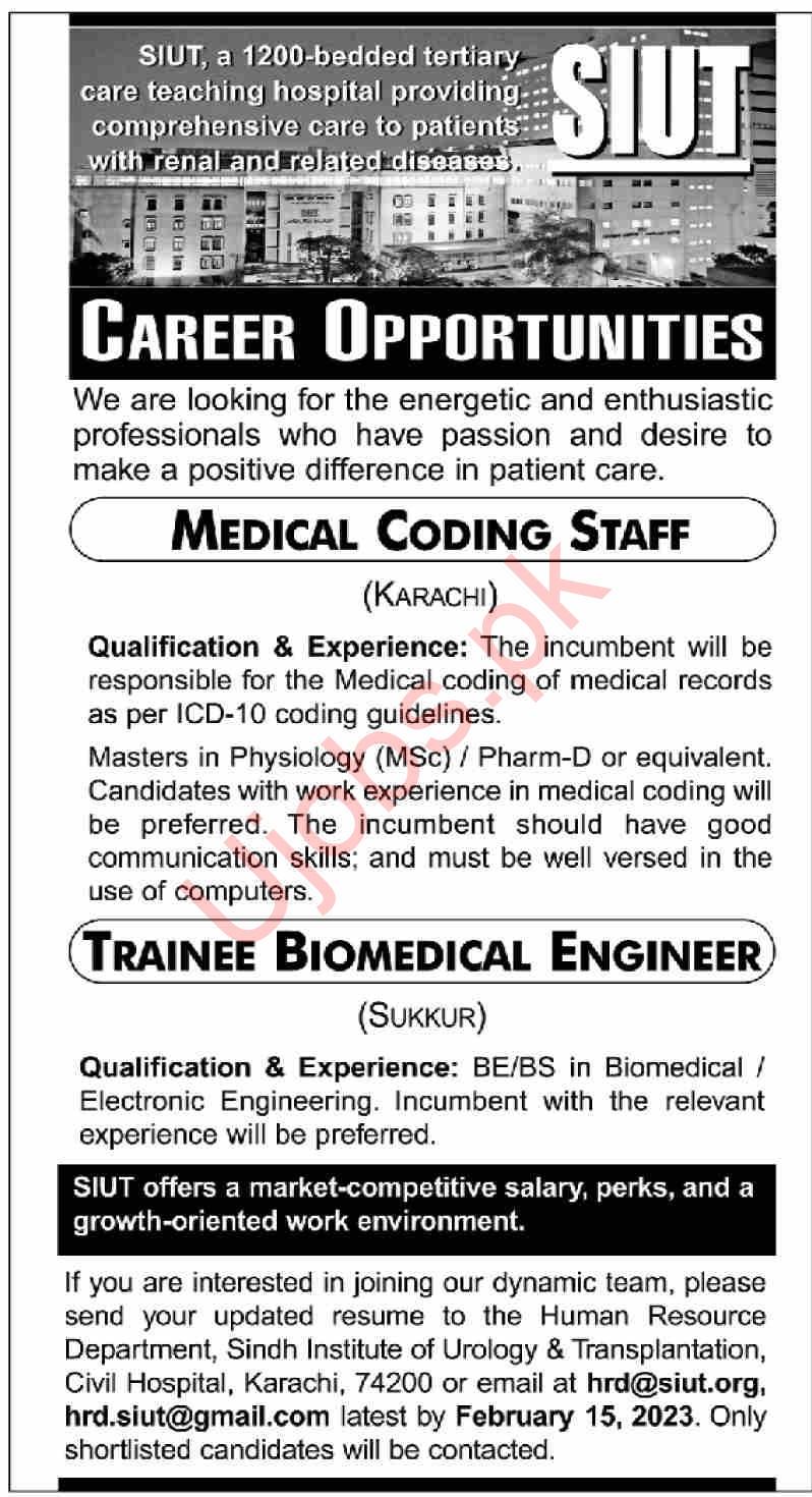 Sindh Institute of Urology SIUT Karachi Jobs 2023 Advertisements