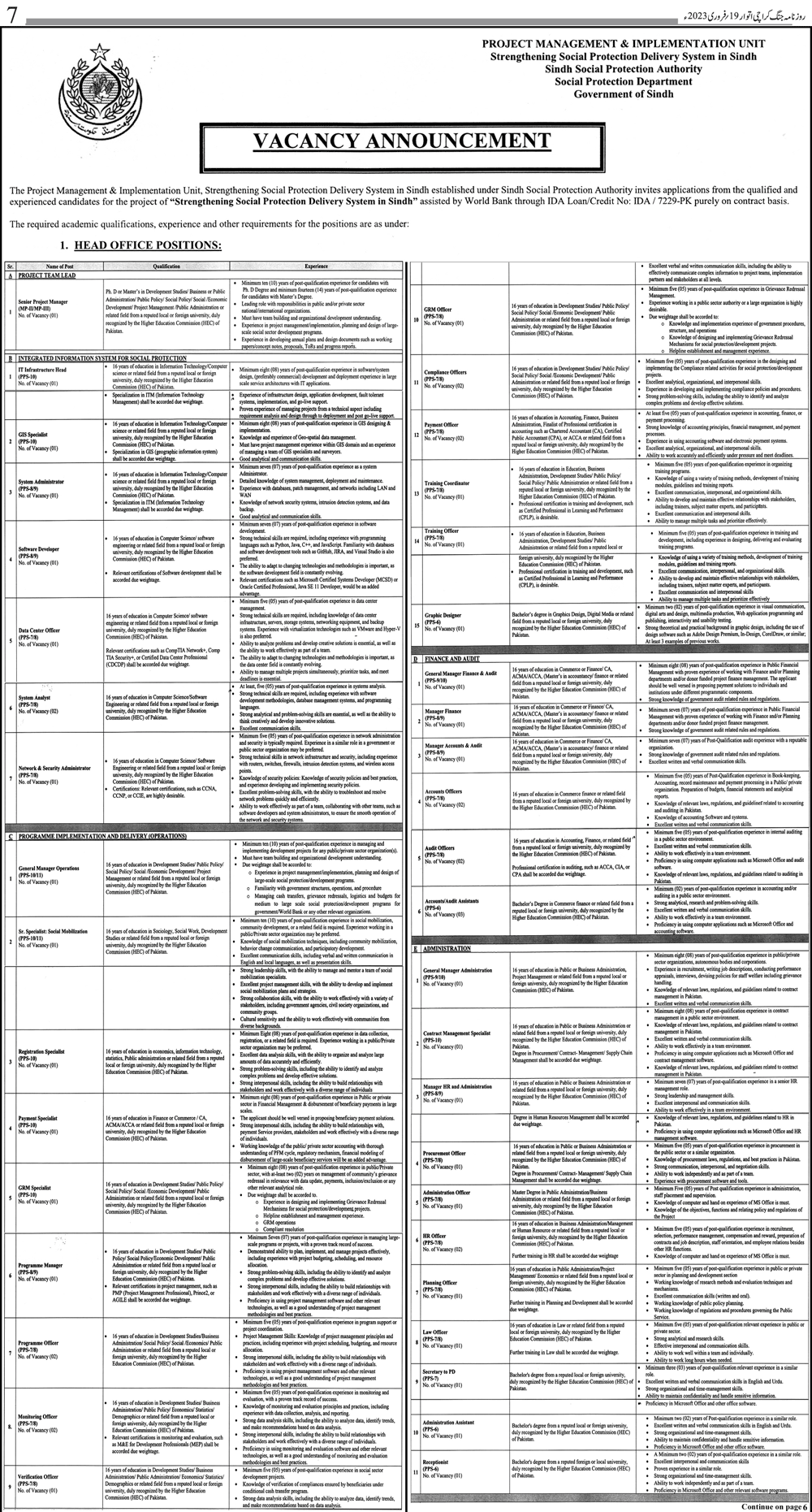 Social Protection Department Sindh Jobs 2023 Advertisements