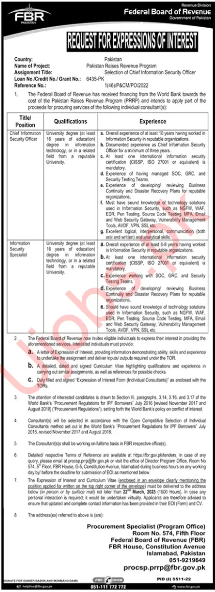 FBR Jobs 2023 - Official Advertisements