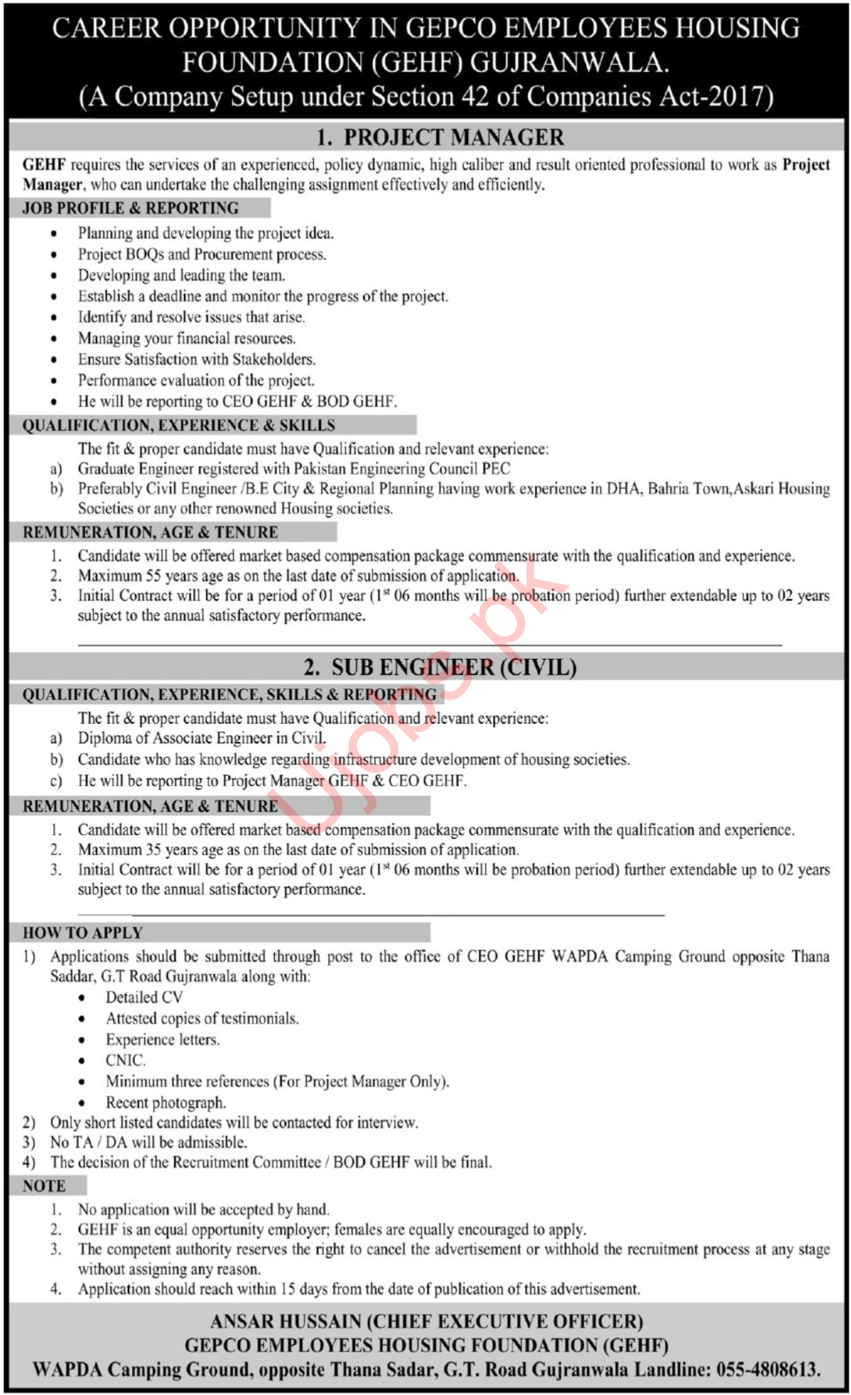 GEPCO Employees Housing Foundation Jobs 2023 - Official Advertisements