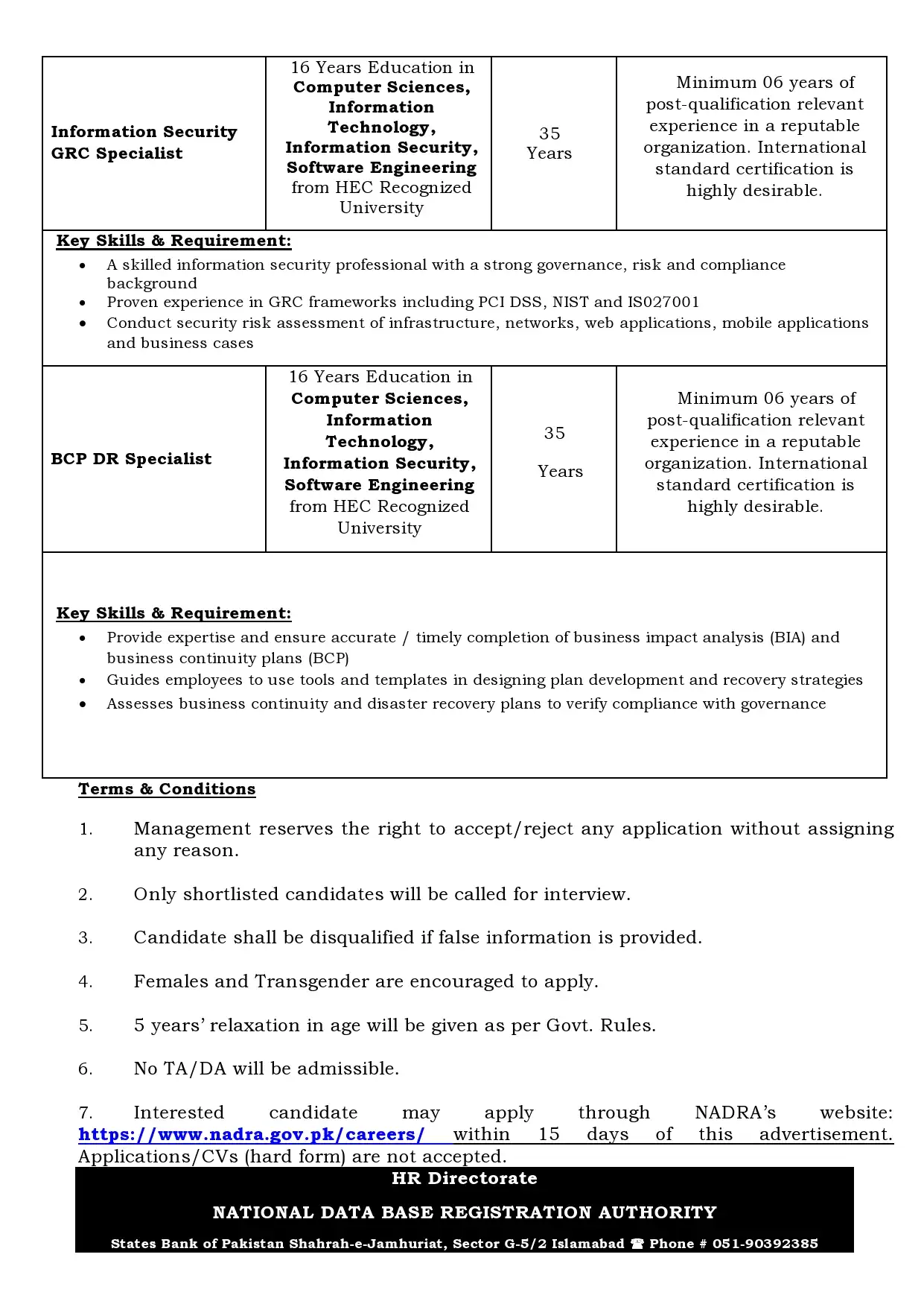 National Database Registration Authority Jobs 2023 - Official Advertisements