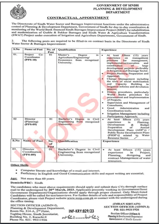 Planning & Development Department Sindh Jobs 2023