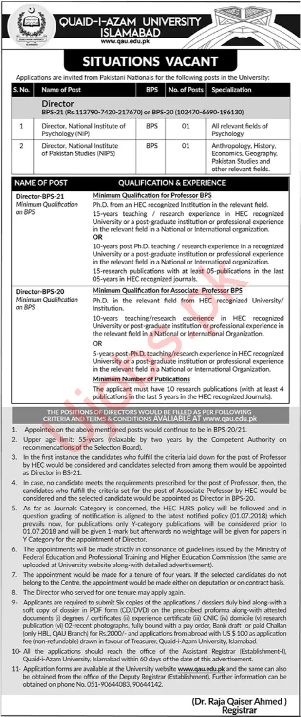 Quaid i Azam University Islamabad Jobs 2023 Advertisements