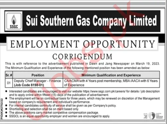 SSGC Jobs 2023 - Sui Southern Gas Company Limited Careers