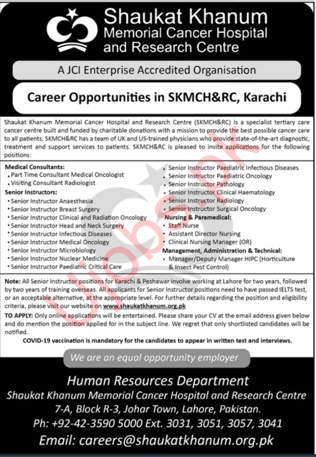 Shaukat Khanum Hospital karachi Jobs 2023 - Official Advertisement