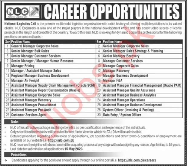 National Logistics Cell Rawalpindi Jobs 2023 - Official Advertisements
