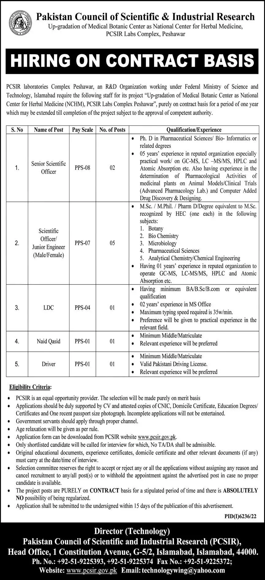 Pakistan Council of Scientific and Industrial Research PCSIR Jobs 2023 Advertisement